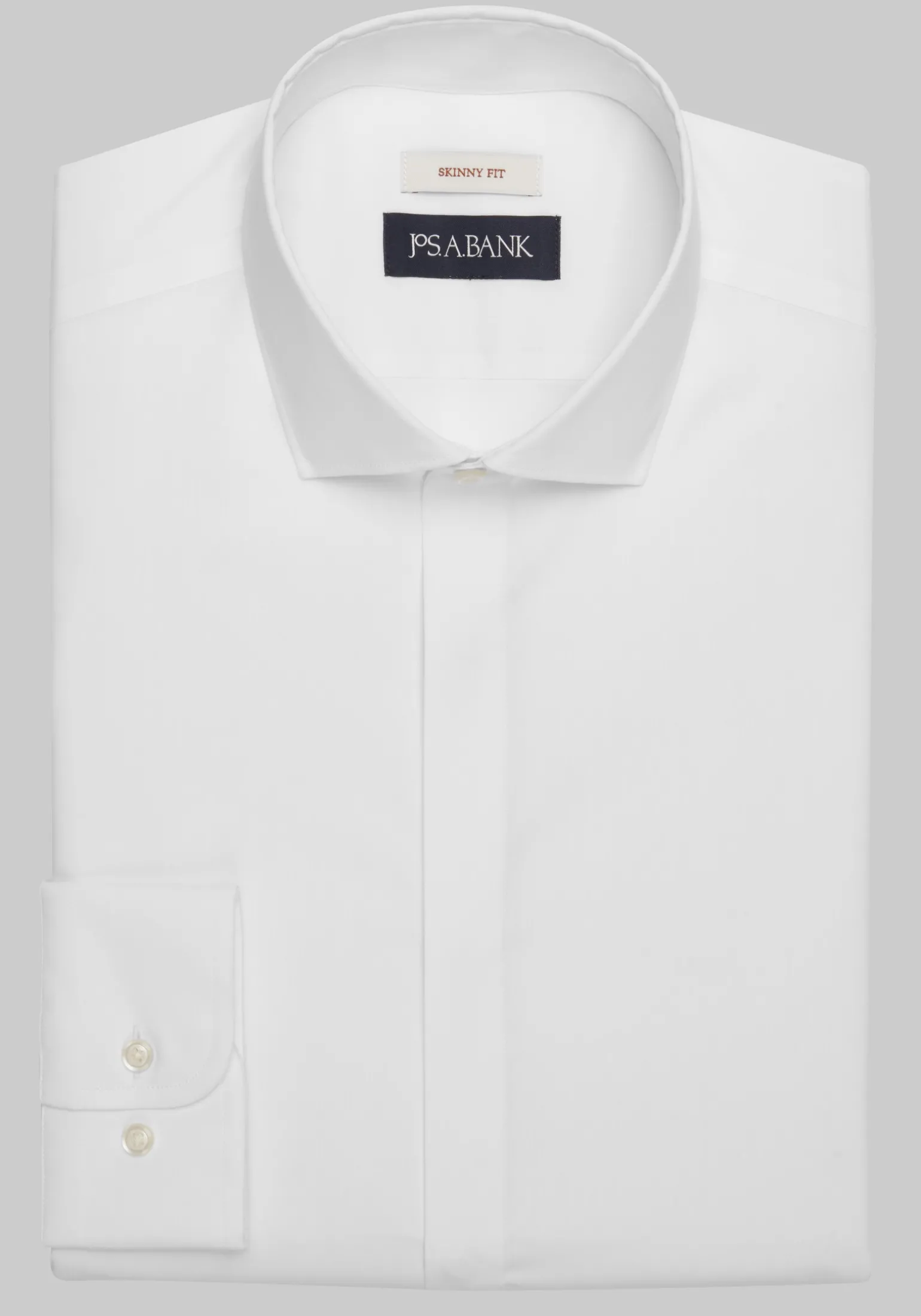 Jos. A. Bank Skinny Fit Spread Collar Covered Placket Solid Dress Shirt