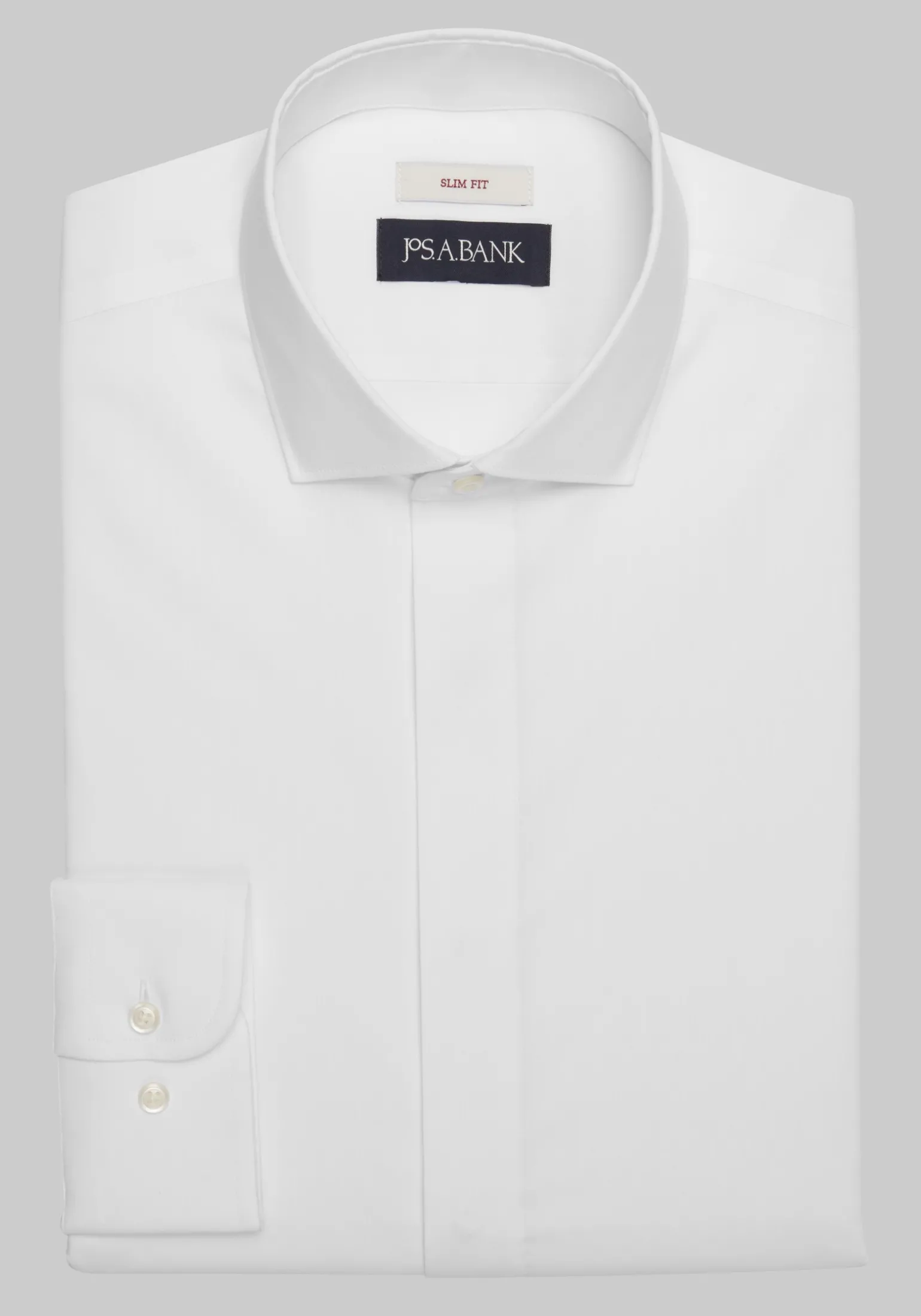 Jos. A. Bank Slim Fit Spread Collar Covered Placket Solid Dress Shirt