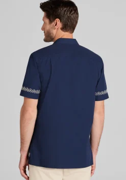 Jos. A. Bank Tailored Fit Border Embroidered Short Sleeve Button Up Shirt