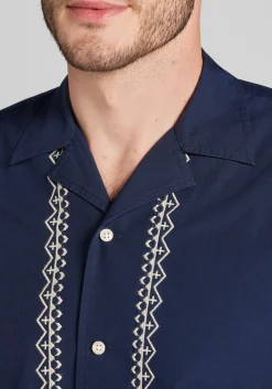 Jos. A. Bank Tailored Fit Border Embroidered Short Sleeve Button Up Shirt