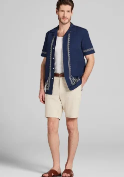 Jos. A. Bank Tailored Fit Border Embroidered Short Sleeve Button Up Shirt
