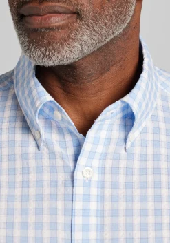 Jos. A. Bank Tailored Fit Buffalo Check Seersucker Short Sleeve Button Up Shirt - Big & Tall