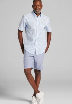 Jos. A. Bank Tailored Fit Buffalo Check Seersucker Short Sleeve Button Up Shirt