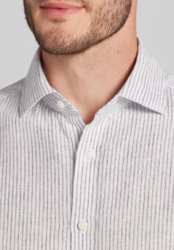 Jos. A. Bank Tailored Fit Chalk Stripe Linen-Cotton Blend Button Up Shirt - Big & Tall