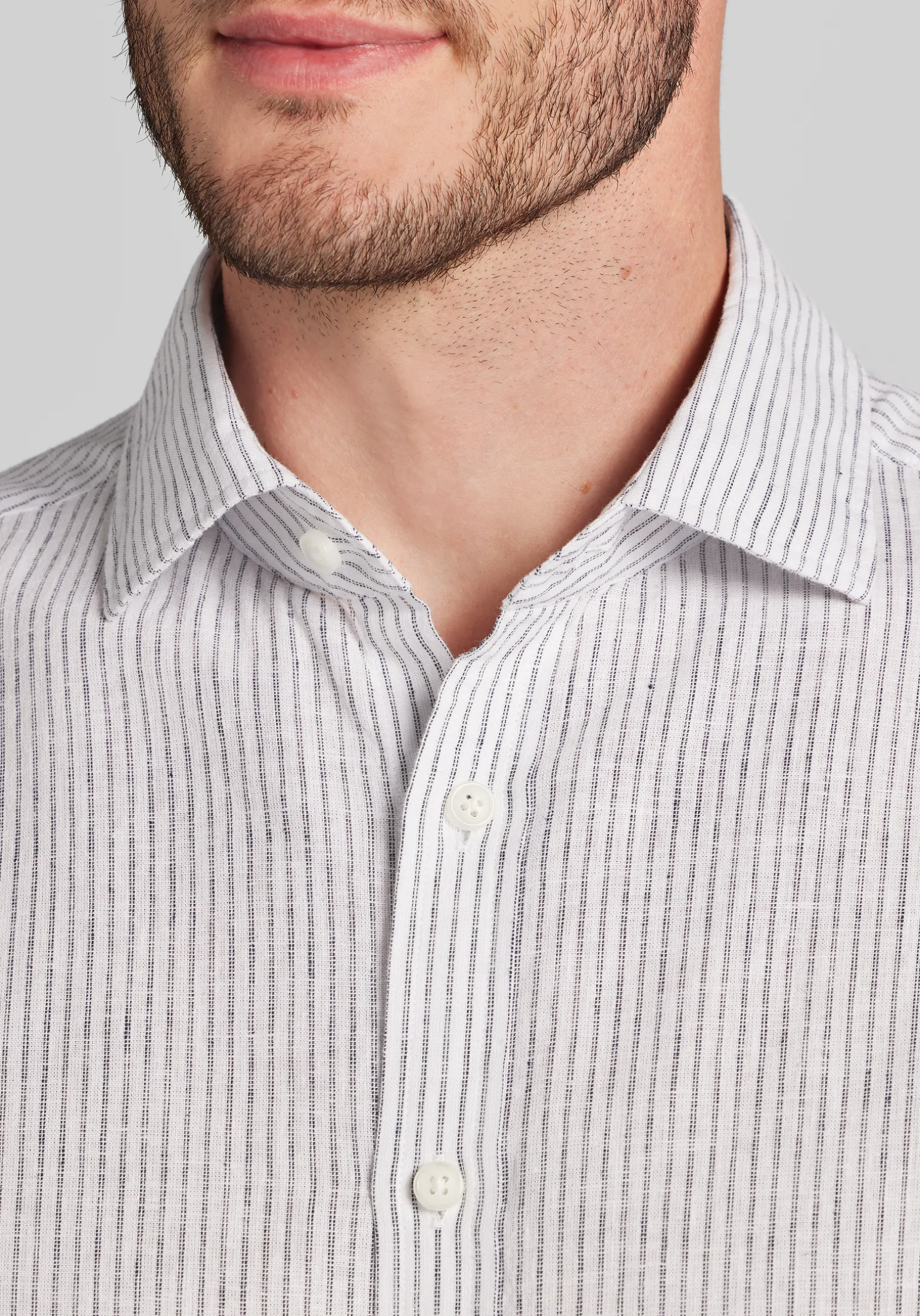 Jos. A. Bank Tailored Fit Chalk Stripe Linen-Cotton Blend Button Up Shirt