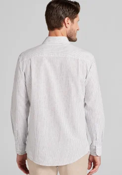 Jos. A. Bank Tailored Fit Chalk Stripe Linen-Cotton Blend Button Up Shirt