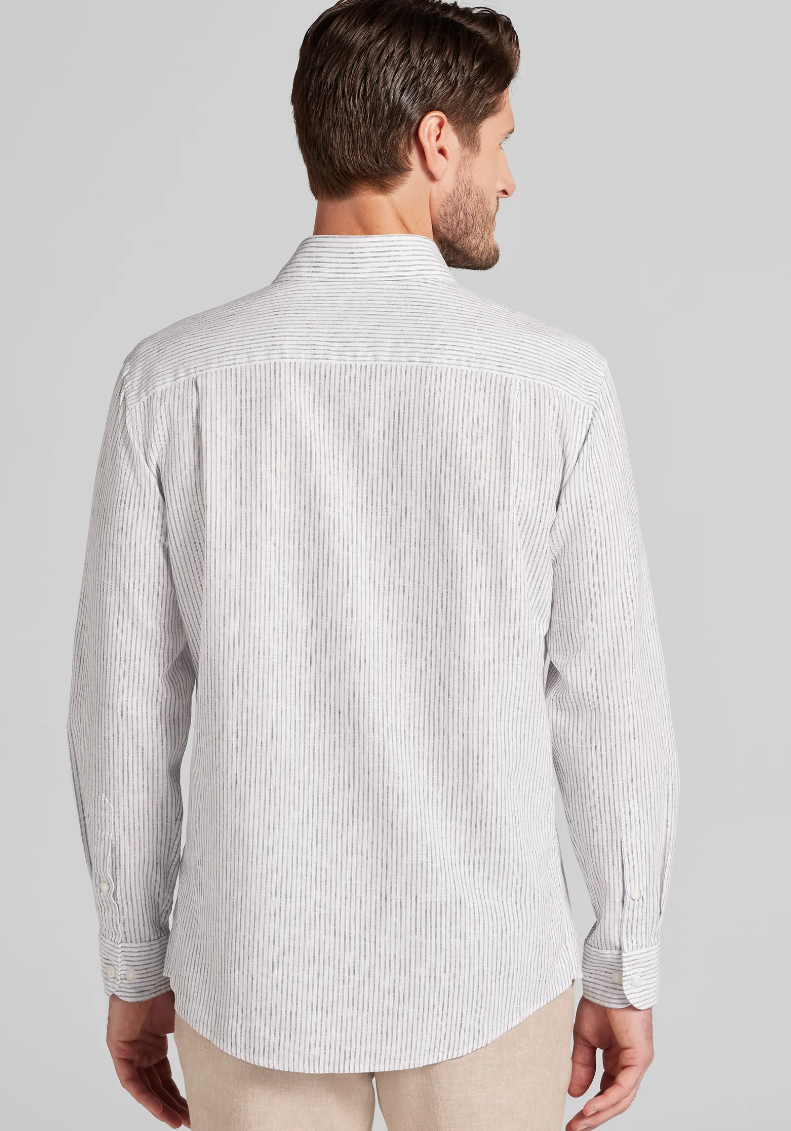 Jos. A. Bank Tailored Fit Chalk Stripe Linen-Cotton Blend Button Up Shirt