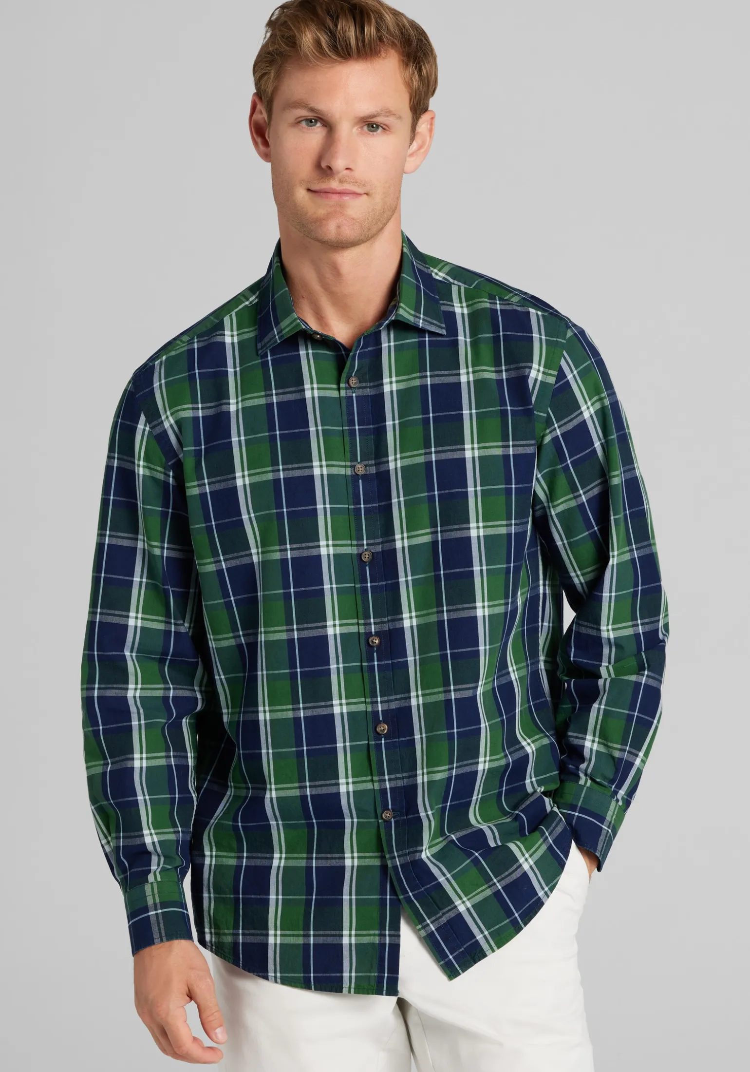 Jos. A. Bank Tailored Fit Check Button Up Shirt - Big & Tall