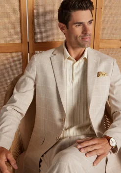 Jos. A. Bank Tailored Fit Comfort Stretch Linen Blend Windowpane Suit Separate Jacket