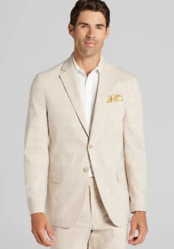 Jos. A. Bank Tailored Fit Comfort Stretch Linen Blend Windowpane Suit Separate Jacket