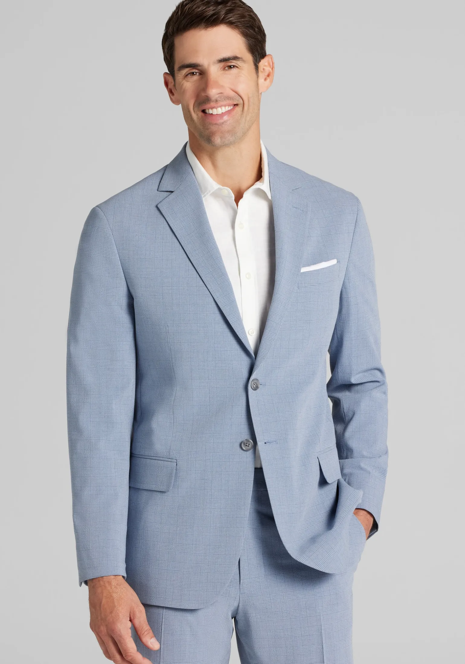 Jos. A. Bank Tailored Fit Comfort Stretch Seersucker Plaid Suit Separate Jacket