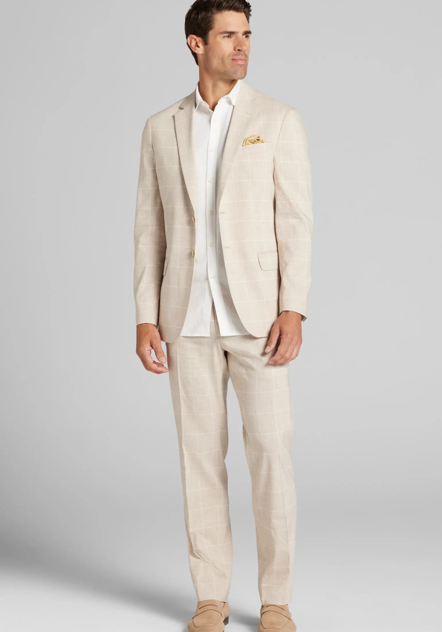 Jos. A. Bank Tailored Fit Comfort Stretch Linen Blend Windowpane Suit Separate Jacket - Big & Tall