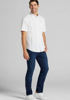 Jos. A. Bank Tailored Fit Embroidered Stripe Short Sleeve Button Up Shirt