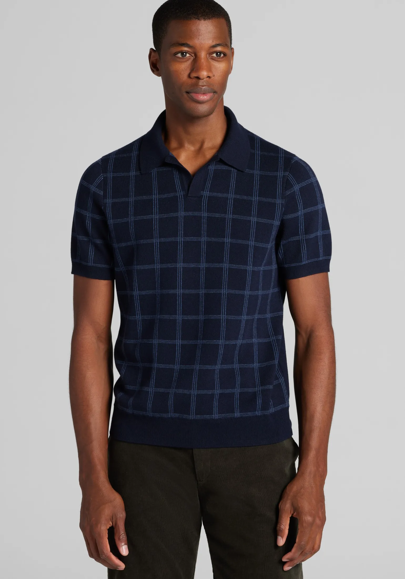 Jos. A. Bank Tailored Fit Grid Birdseye Short Sleeve Polo Sweater