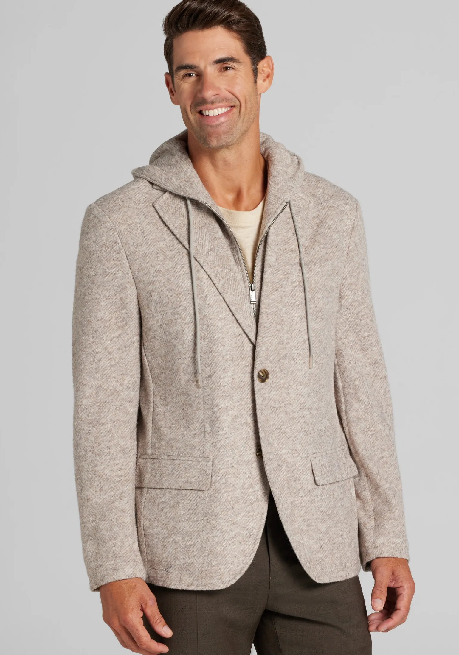 Jos. A. Bank Tailored Fit Heathered Knit Twill Soft Jacket