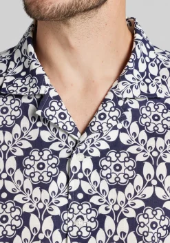 Jos. A. Bank Tailored Fit Jumbo Vine Linen Blend Short Sleeve Button Up Shirt CLEARANCE