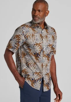 Jos. A. Bank Tailored Fit Large Fern Palm Short Sleeve Button Up Shirt