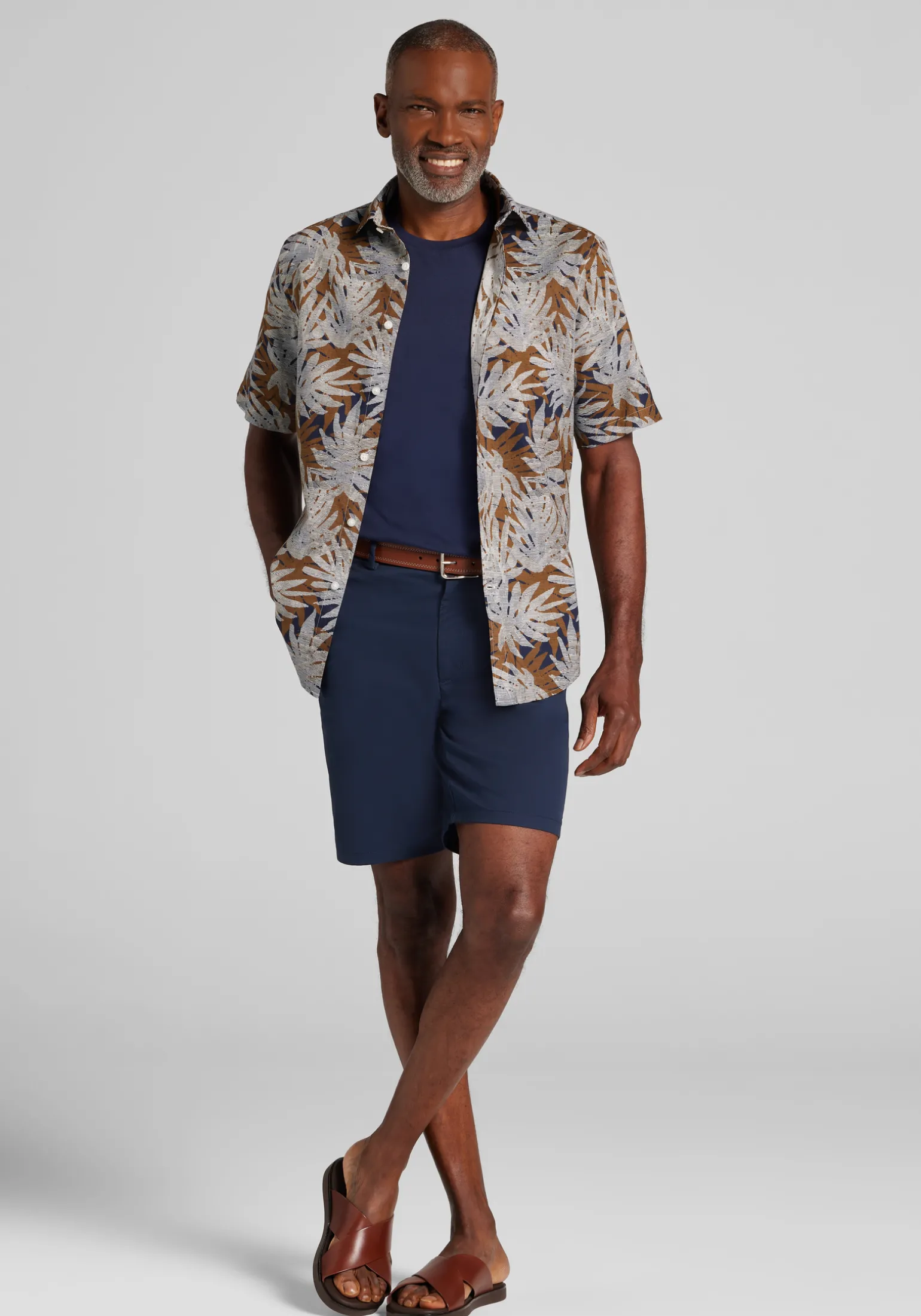 Jos. A. Bank Tailored Fit Large Fern Palm Short Sleeve Button Up Shirt