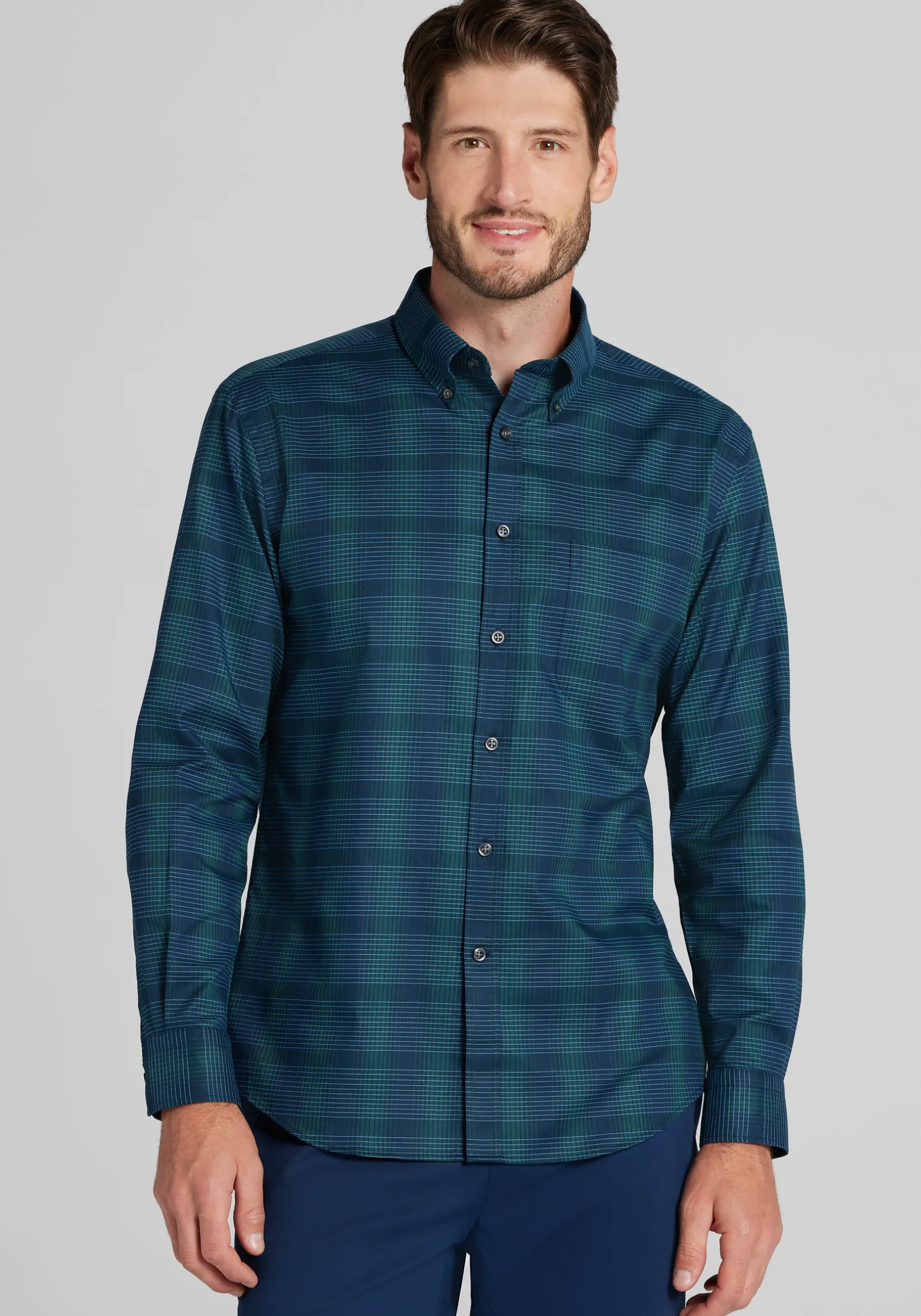 Jos. A. Bank Tailored Fit Large Plaid Button Up Shirt
