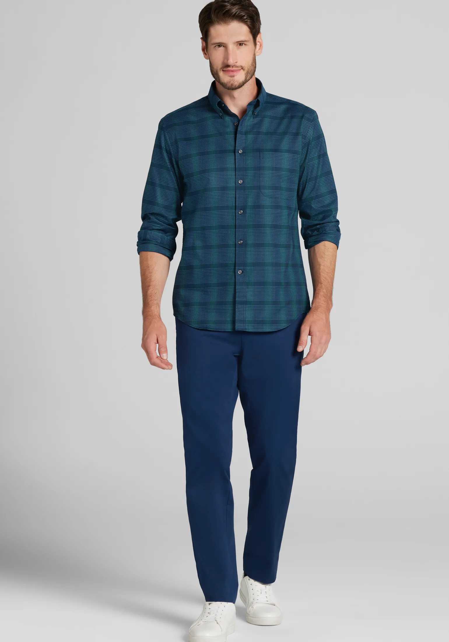 Jos. A. Bank Tailored Fit Large Plaid Button Up Shirt