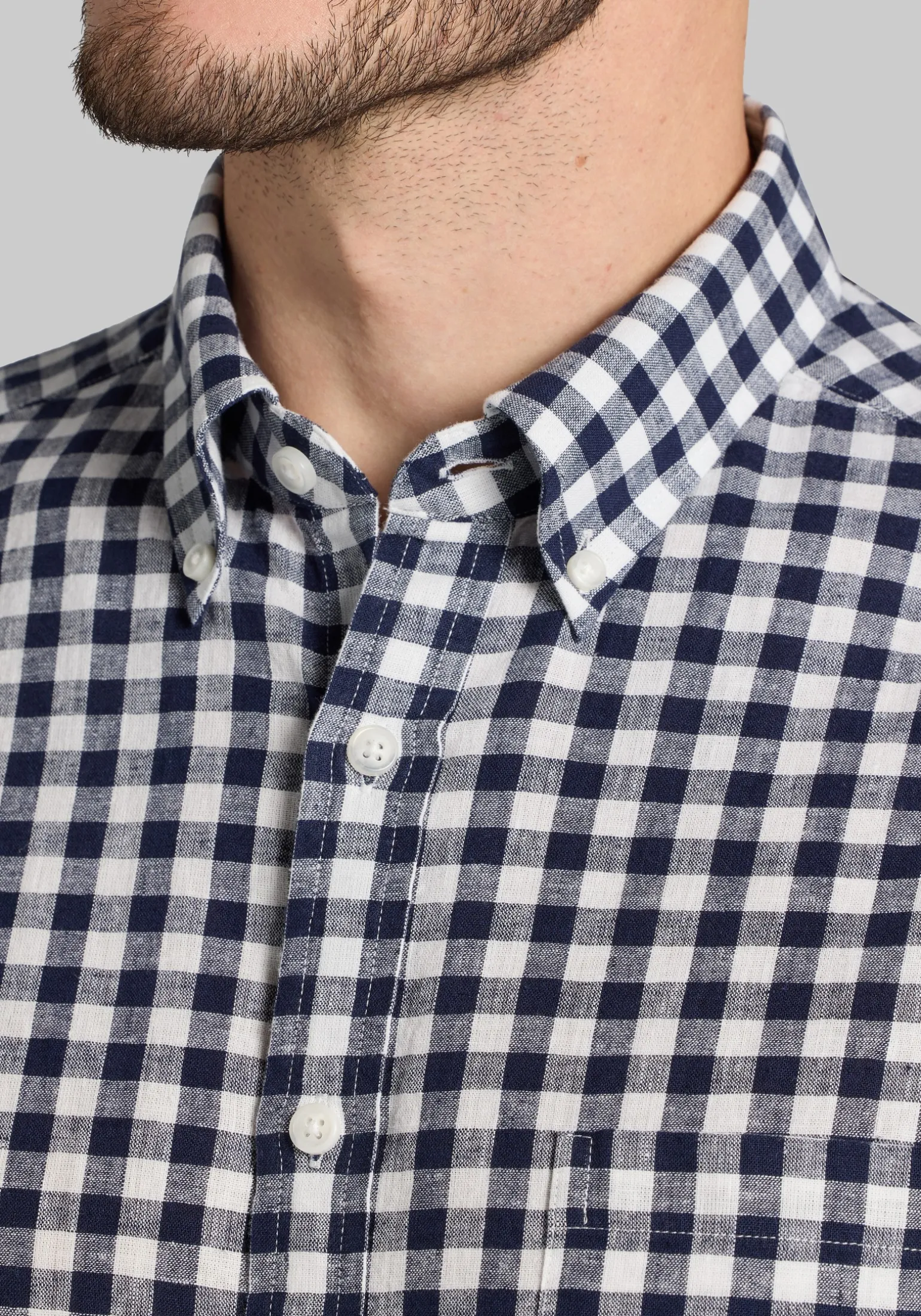 Jos. A. Bank Tailored Fit Linen Blend Check Button Up Shirt CLEARANCE