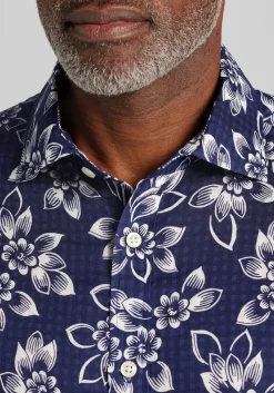 Jos. A. Bank Tailored Fit Lotus Seersucker Short Sleeve Button Up Shirt - Big & Tall