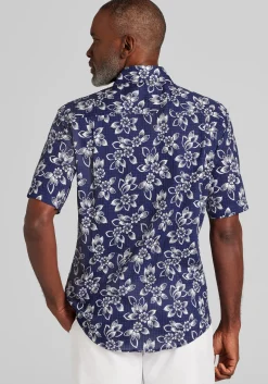 Jos. A. Bank Tailored Fit Lotus Seersucker Short Sleeve Button Up Shirt