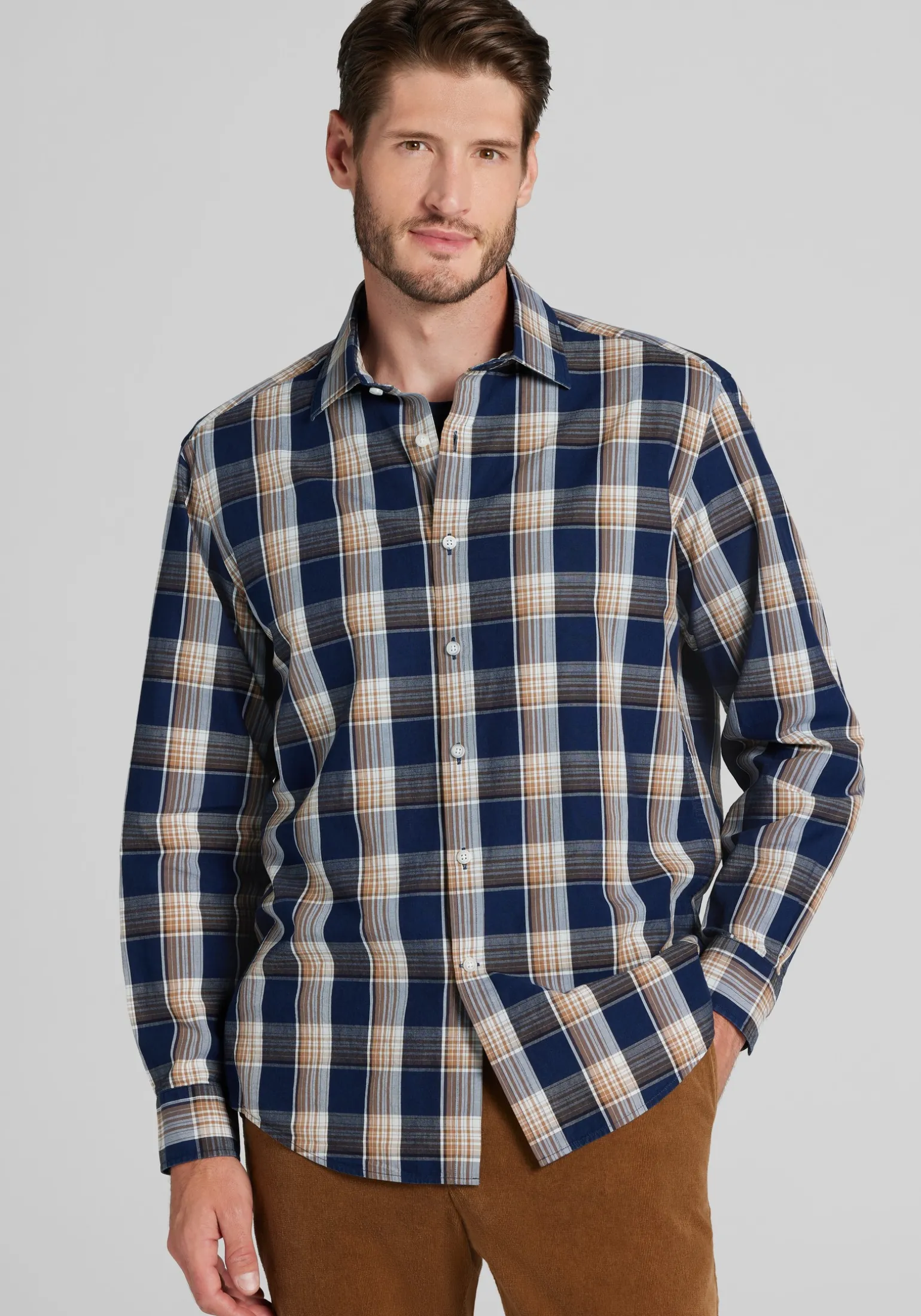 Jos. A. Bank Tailored Fit Medium Check Button Up Shirt - Big & Tall