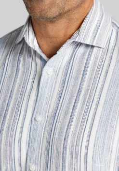 Jos. A. Bank Tailored Fit Ombre Stripe Linen Blend Short Sleeve Sportshirt CLEARANCE
