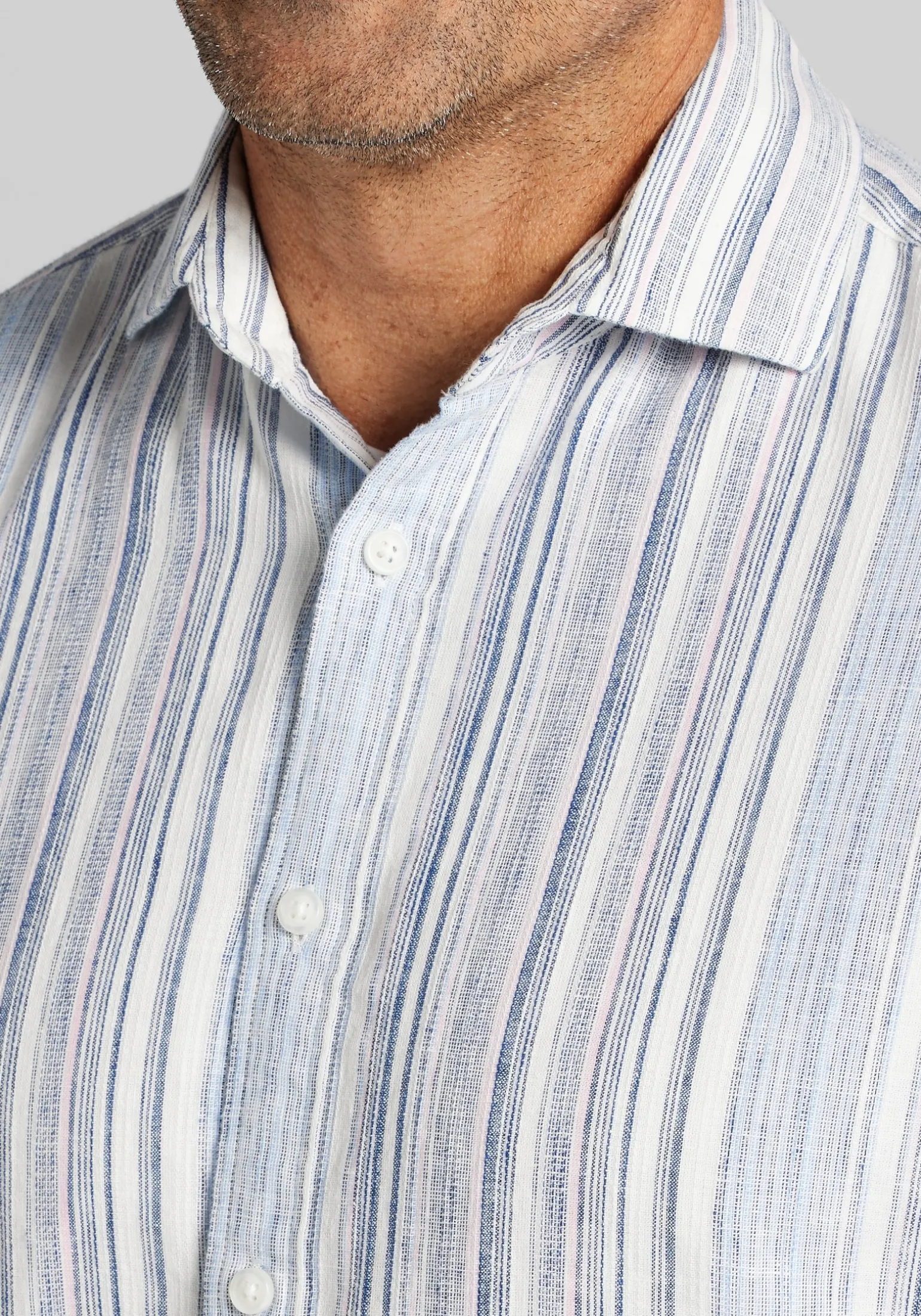 Jos. A. Bank Tailored Fit Ombre Stripe Linen Blend Short Sleeve Sportshirt CLEARANCE