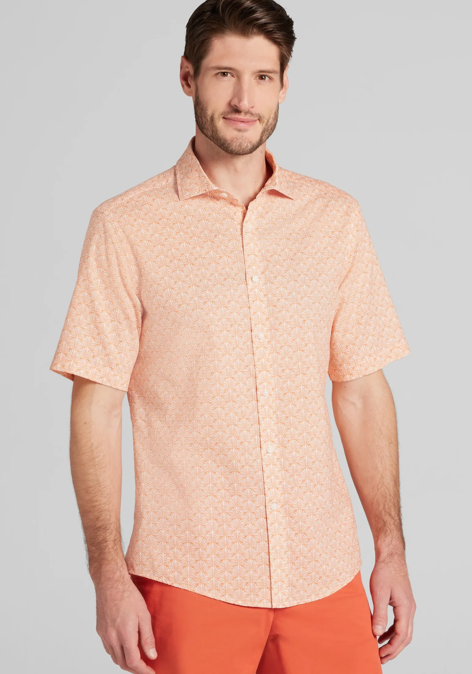 Jos. A. Bank Tailored Fit Palm Fans Short Sleeve Button Up Shirt