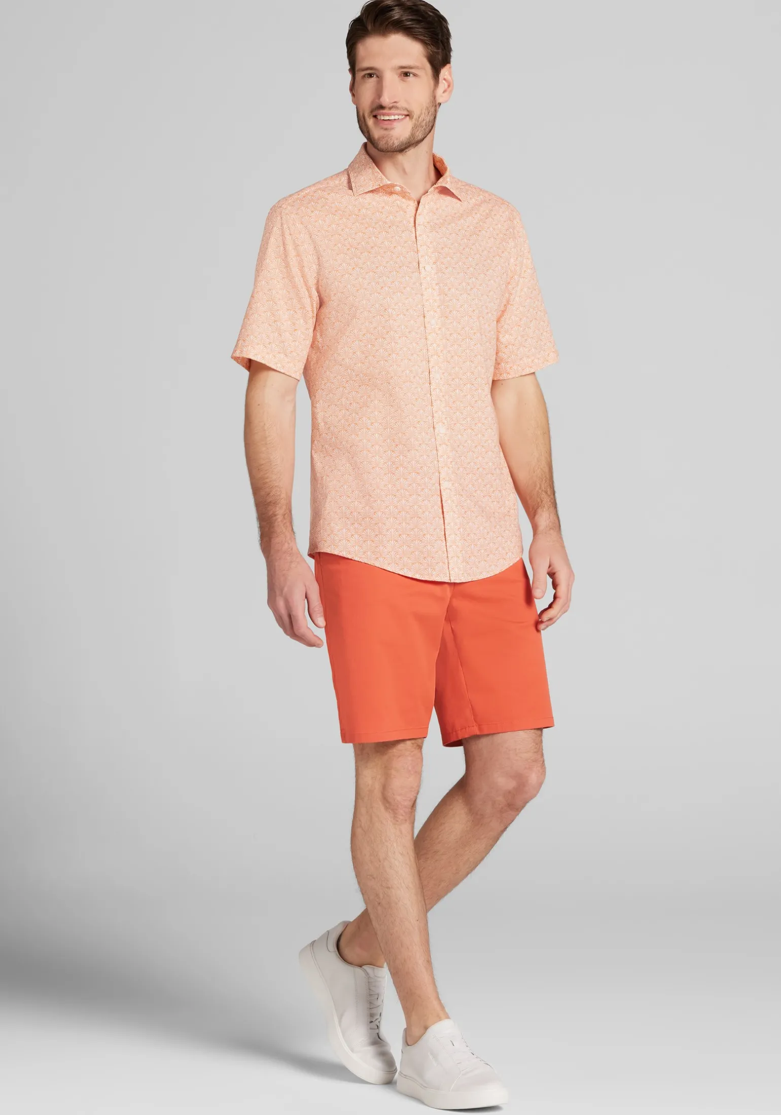 Jos. A. Bank Tailored Fit Palm Fans Short Sleeve Button Up Shirt