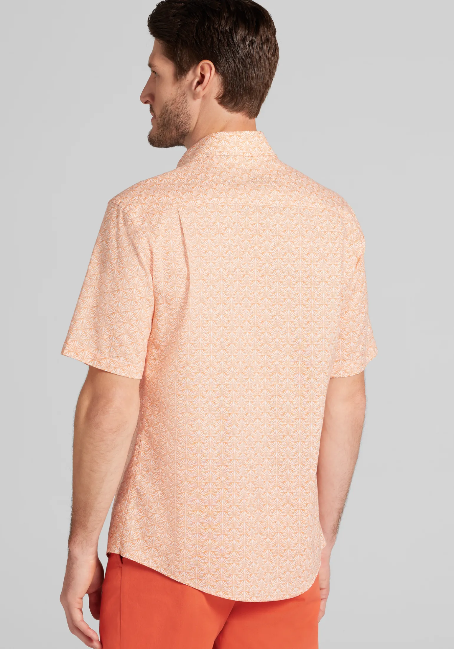 Jos. A. Bank Tailored Fit Palm Fans Short Sleeve Button Up Shirt