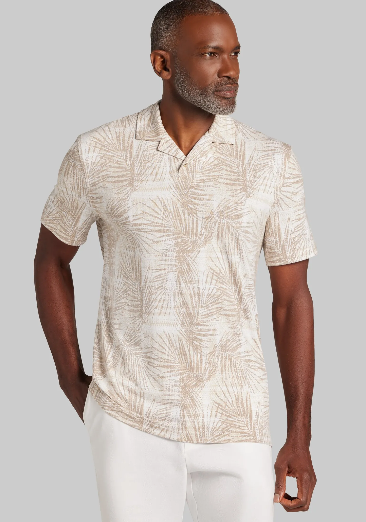 Jos. A. Bank Tailored Fit Palm Print Short Sleeve Camp Polo