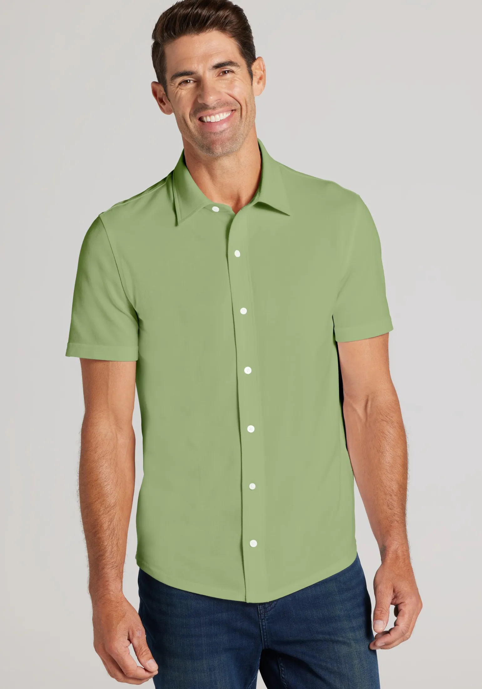 Jos. A. Bank Tailored Fit Pique Short Sleeve Button Up Shirt