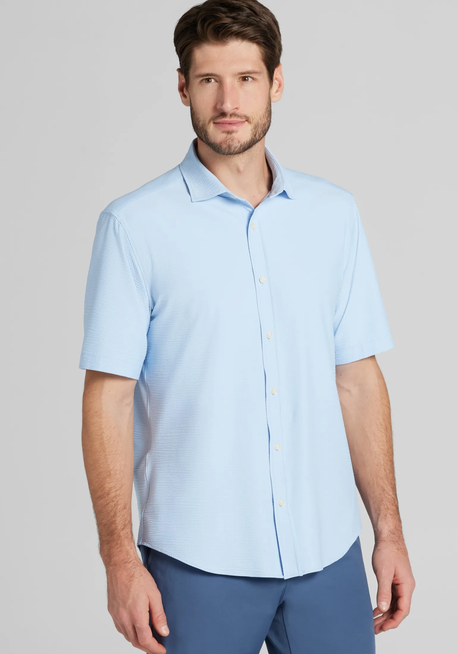 Jos. A. Bank Tailored Fit Seersucker Short Sleeve Button Up Shirt - Big & Tall