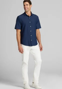 Jos. A. Bank Tailored Fit Seersucker Short Sleeve Button Up Shirt