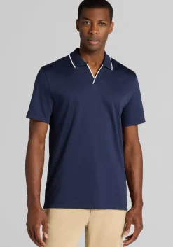 Jos. A. Bank Tailored Fit Short Sleeve Liquid Cotton Interlock Johnny Polo