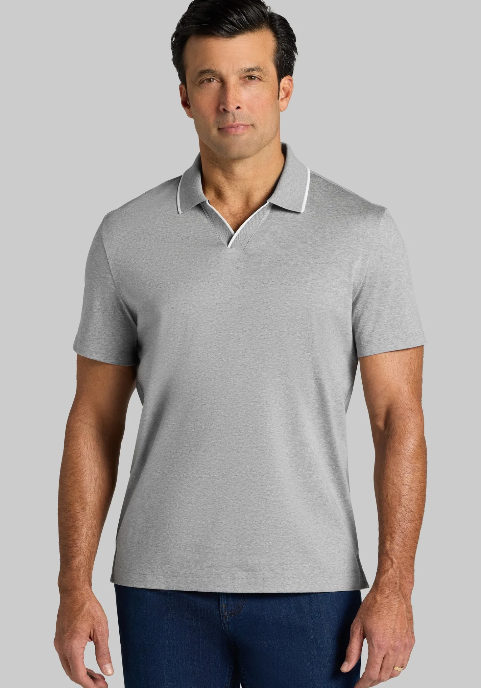 Jos. A. Bank Tailored Fit Short Sleeve Liquid Cotton Interlock Johnny Polo