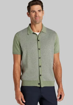Jos. A. Bank Tailored Fit Short Sleeve Birdseye Jacquard Polo Sweater