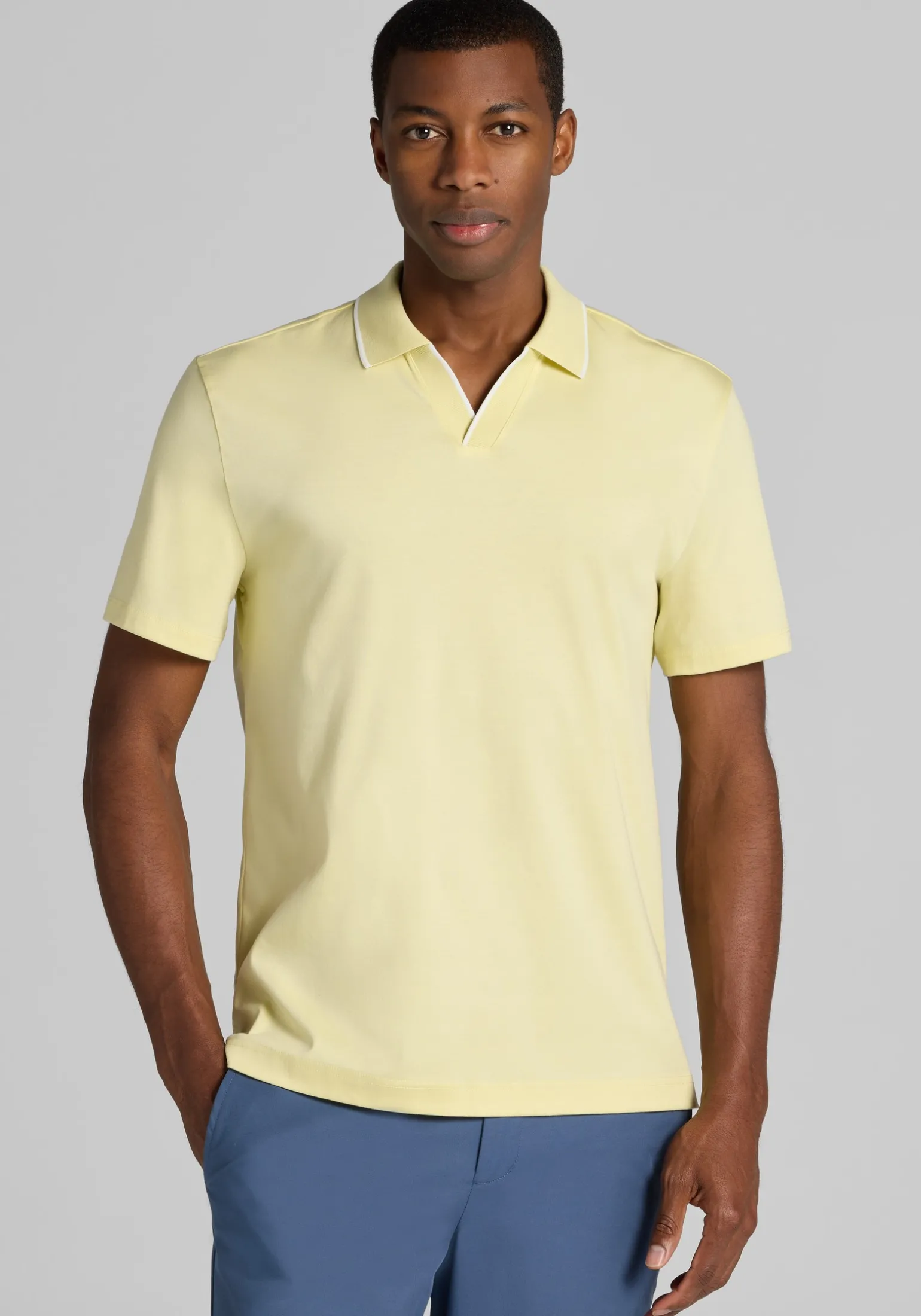 Jos. A. Bank Tailored Fit Short Sleeve Liquid Cotton Interlock Johnny Polo - Big & Tall