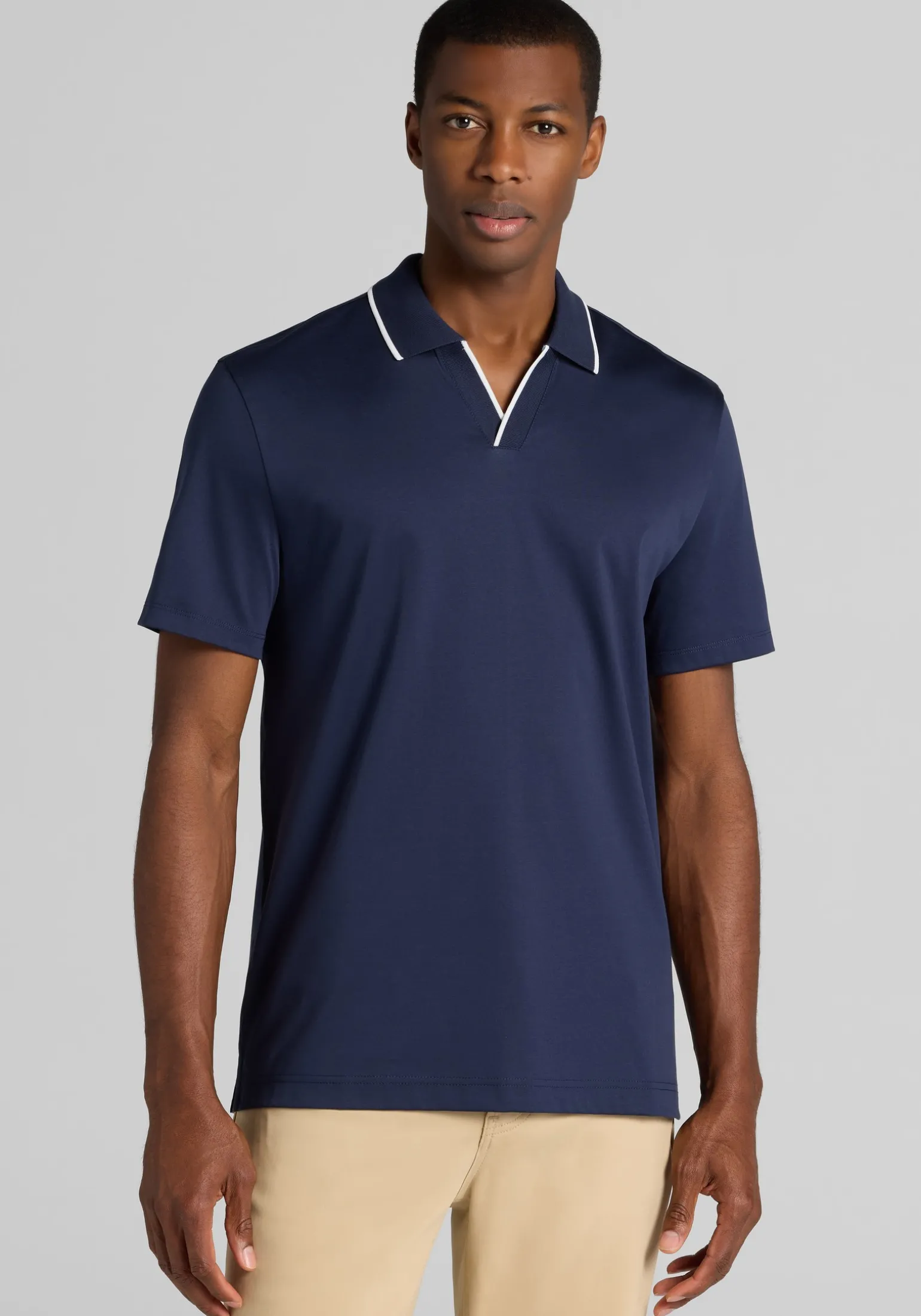 Jos. A. Bank Tailored Fit Short Sleeve Liquid Cotton Interlock Johnny Polo - Big & Tall