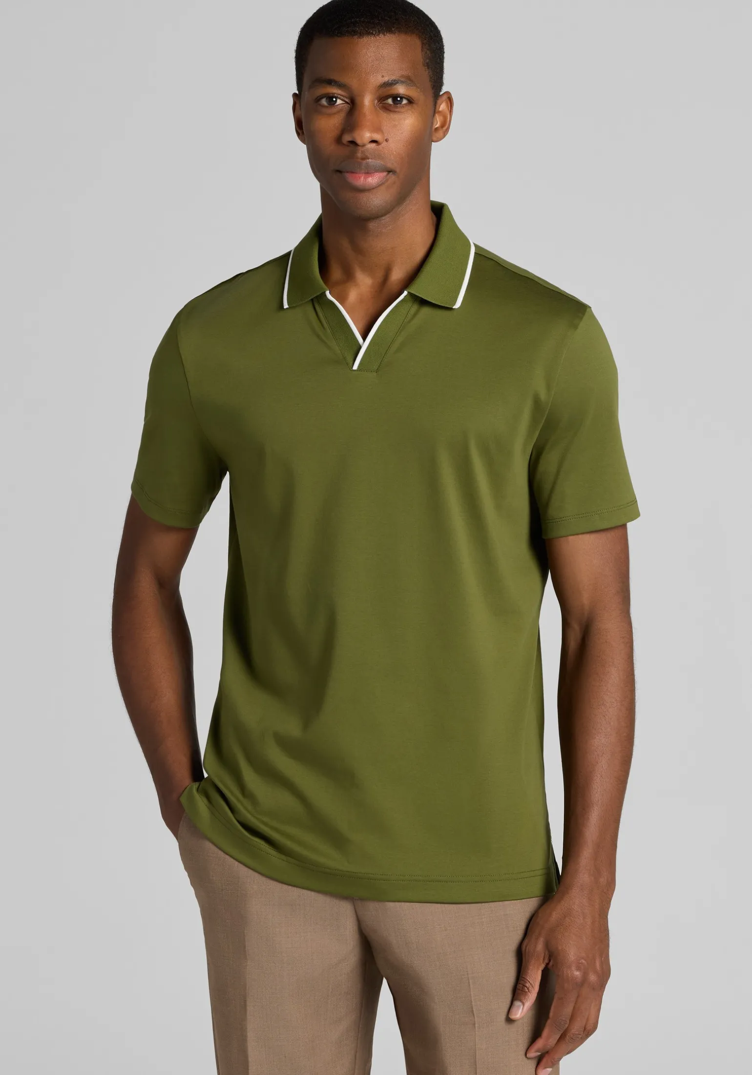 Jos. A. Bank Tailored Fit Short Sleeve Liquid Cotton Interlock Johnny Polo - Big & Tall