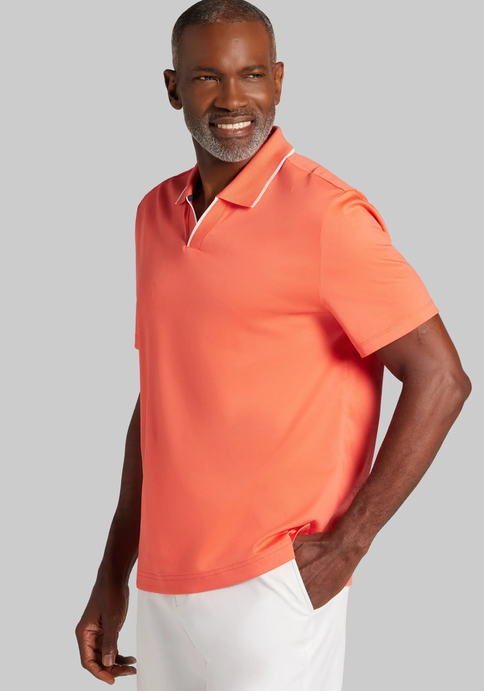 Jos. A. Bank Tailored Fit Short Sleeve Liquid Cotton Interlock Johnny Polo - Big & Tall