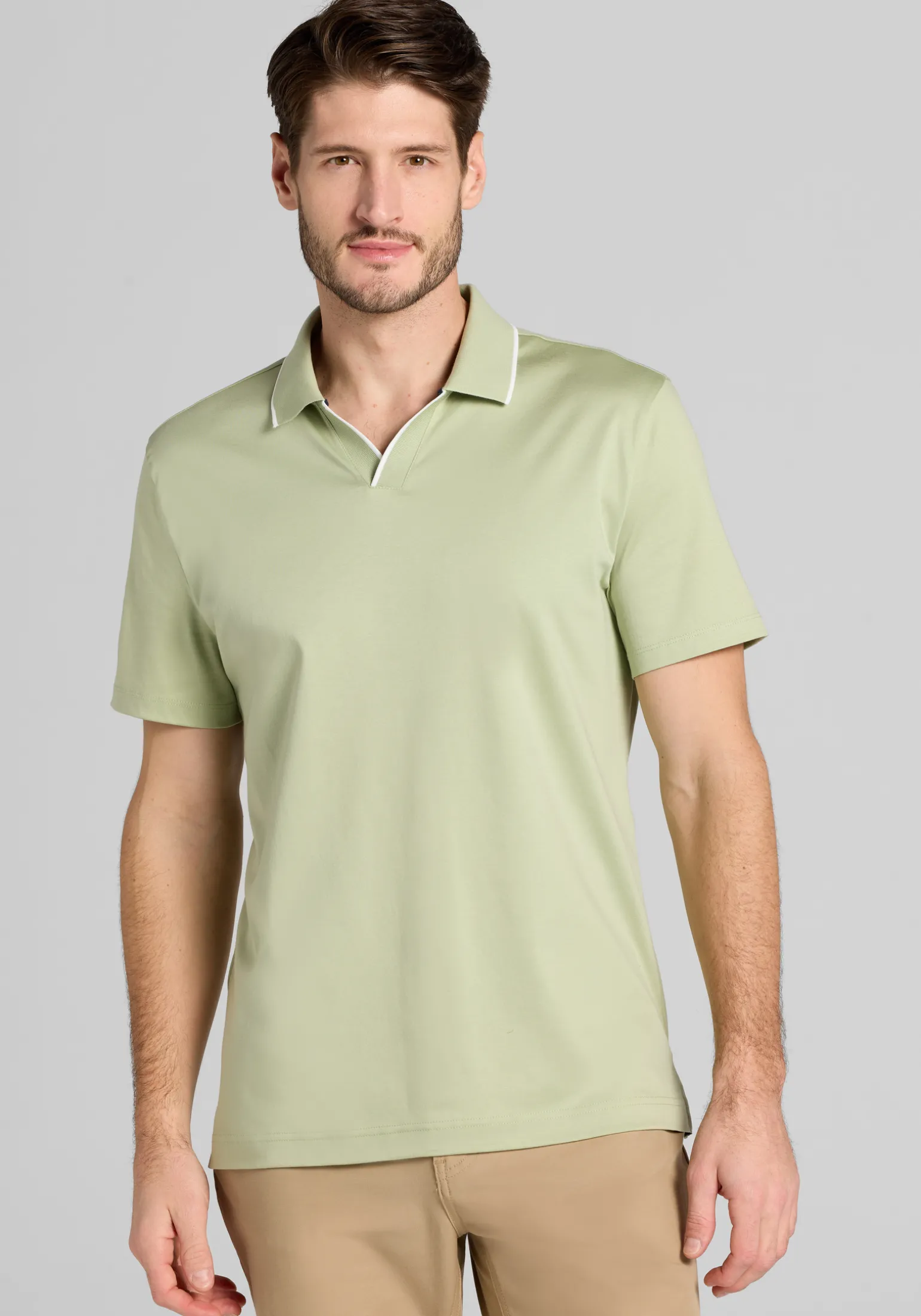 Jos. A. Bank Tailored Fit Short Sleeve Liquid Cotton Interlock Johnny Polo - Big & Tall