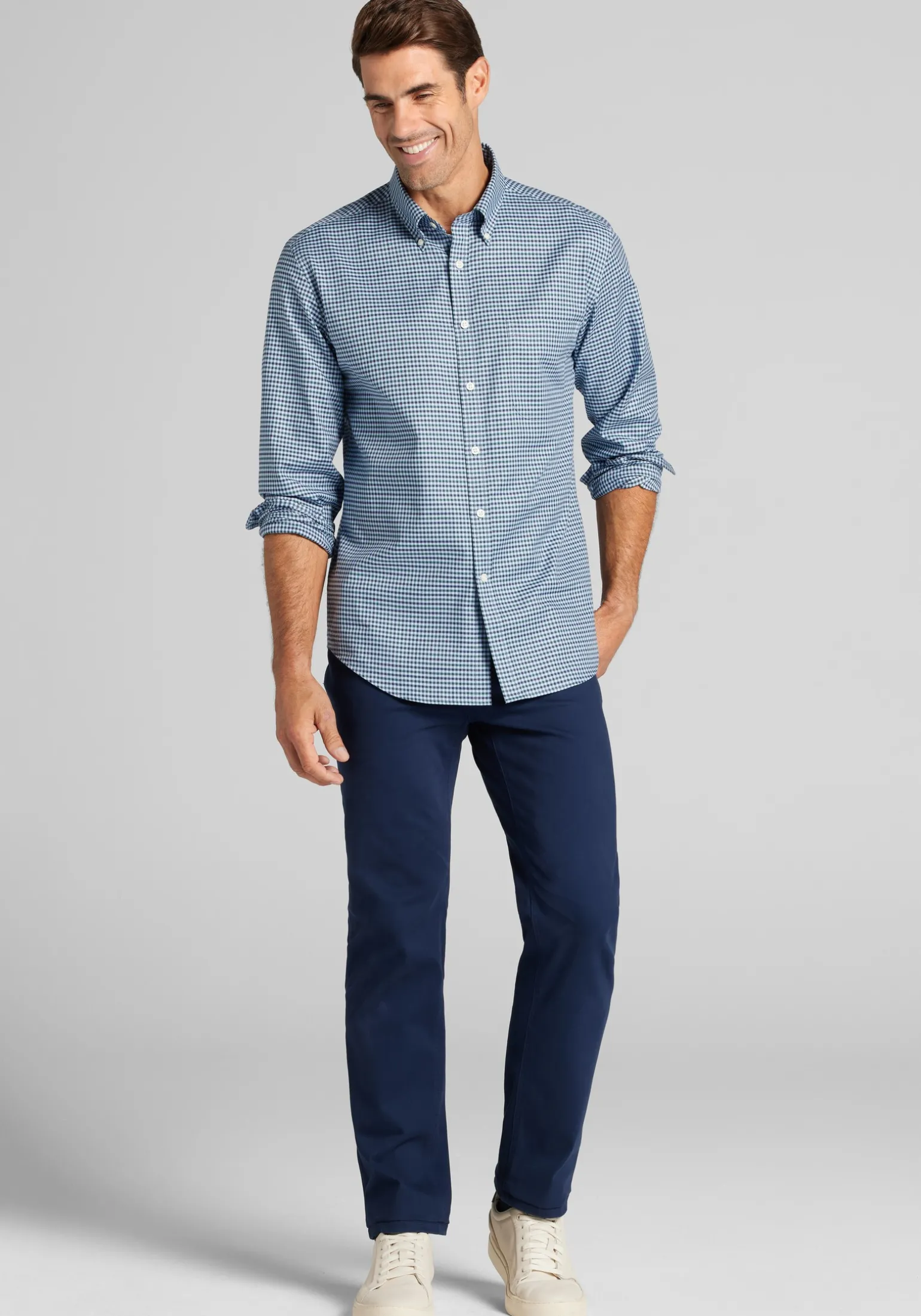Jos. A. Bank Tailored Fit Small Gingham Button Up Shirt