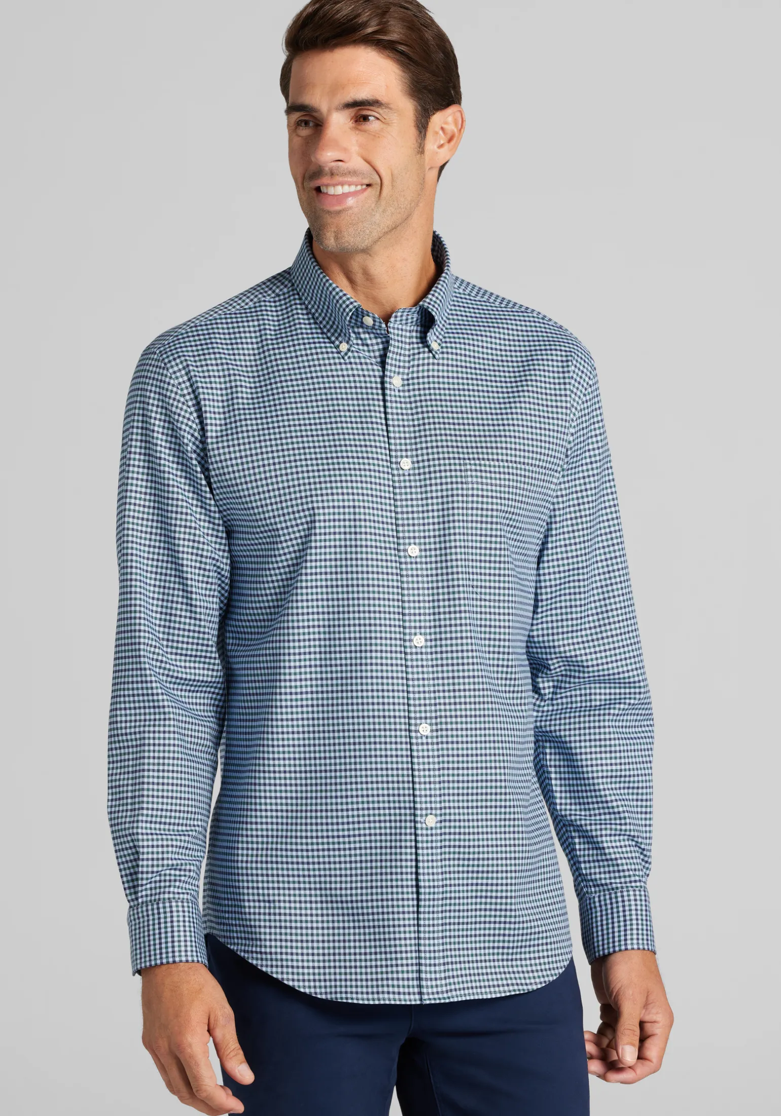 Jos. A. Bank Tailored Fit Small Gingham Button Up Shirt