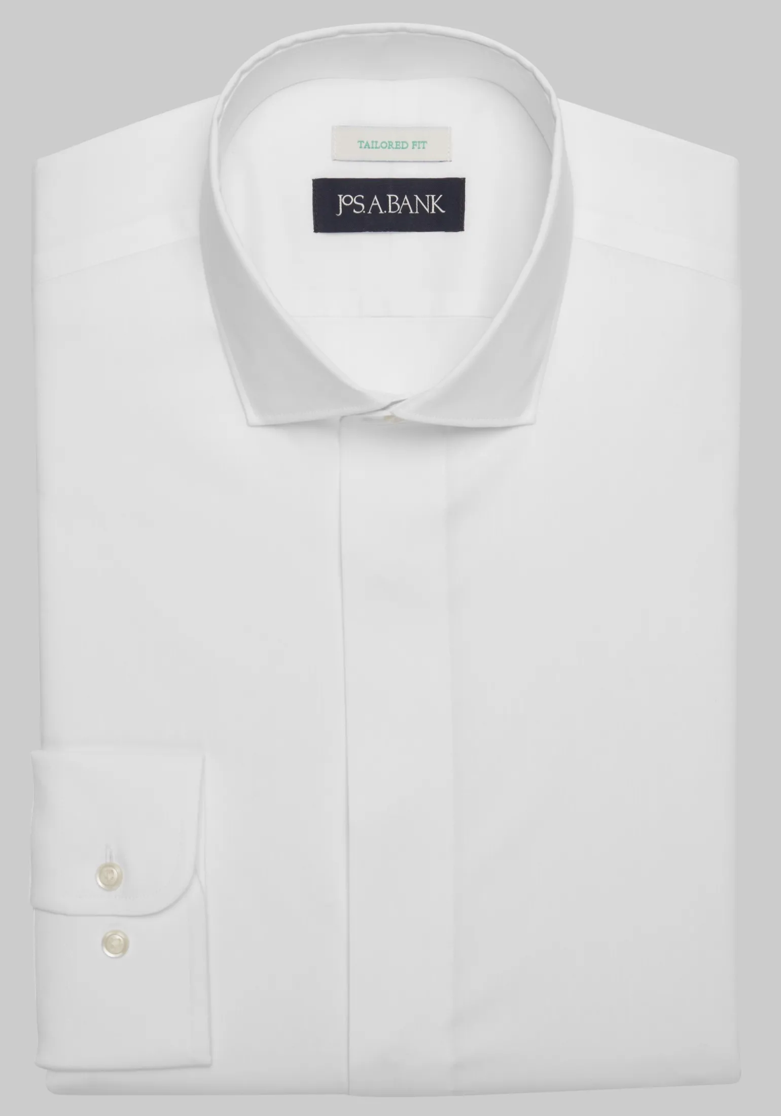 Jos. A. Bank Tailored Fit Spread Collar Covered Placket Solid Dress Shirt