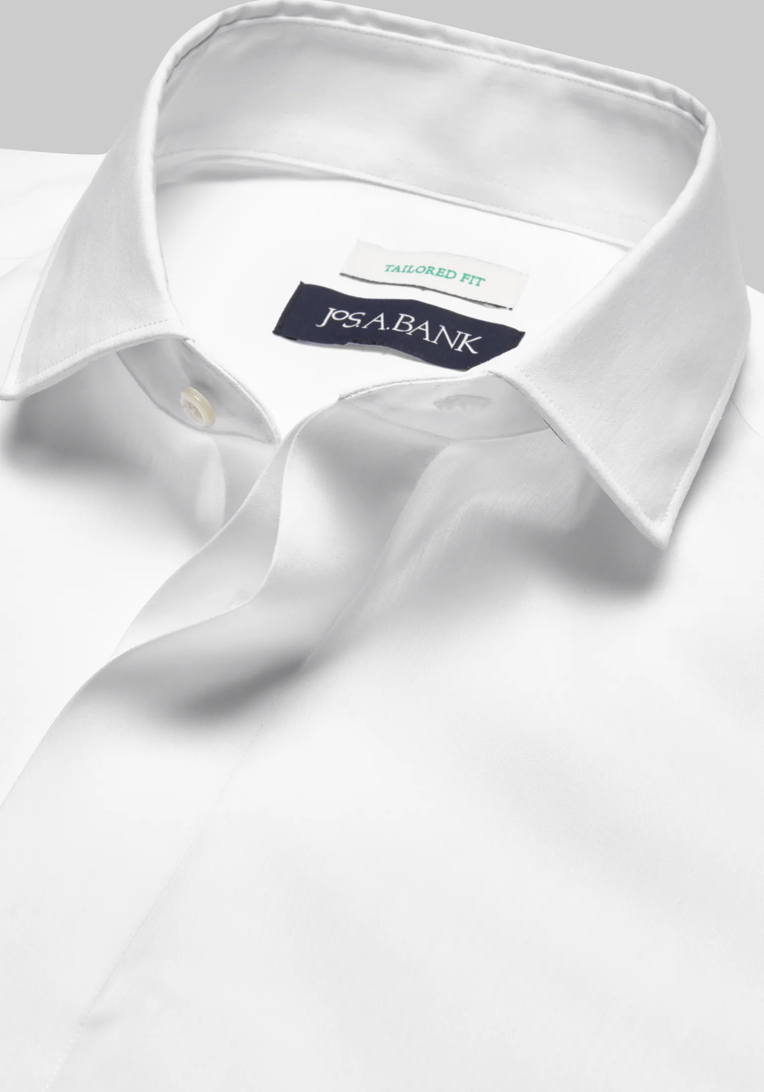 Jos. A. Bank Tailored Fit Spread Collar Covered Placket Solid Dress Shirt