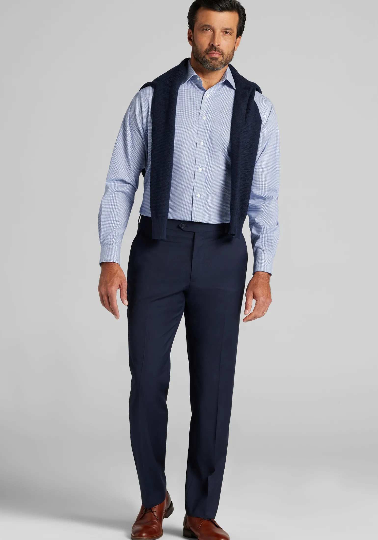 Jos. A. Bank Tailored Fit Spread Collar Tiny Grid Dress Shirt
